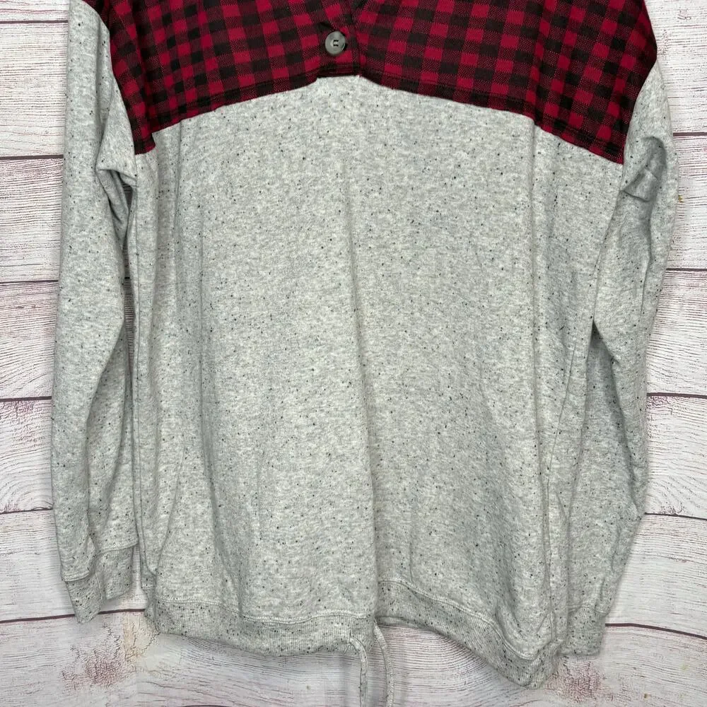 Maurices Gray Red & Black Plaid Soft Cozy Pullover Hoodie Size Plus 14W 0 New - Picture 11 of 13